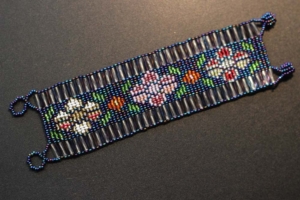 Bracelet - Dark Blue and Silver Beaded Weaving
