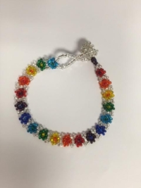 Bracelet - Xela AID One World Bracelet White Beads With Rainbow Flowers
