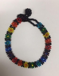 Bracelet - Xela AID One World Bracelet Black Beads With Rainbow Flowers